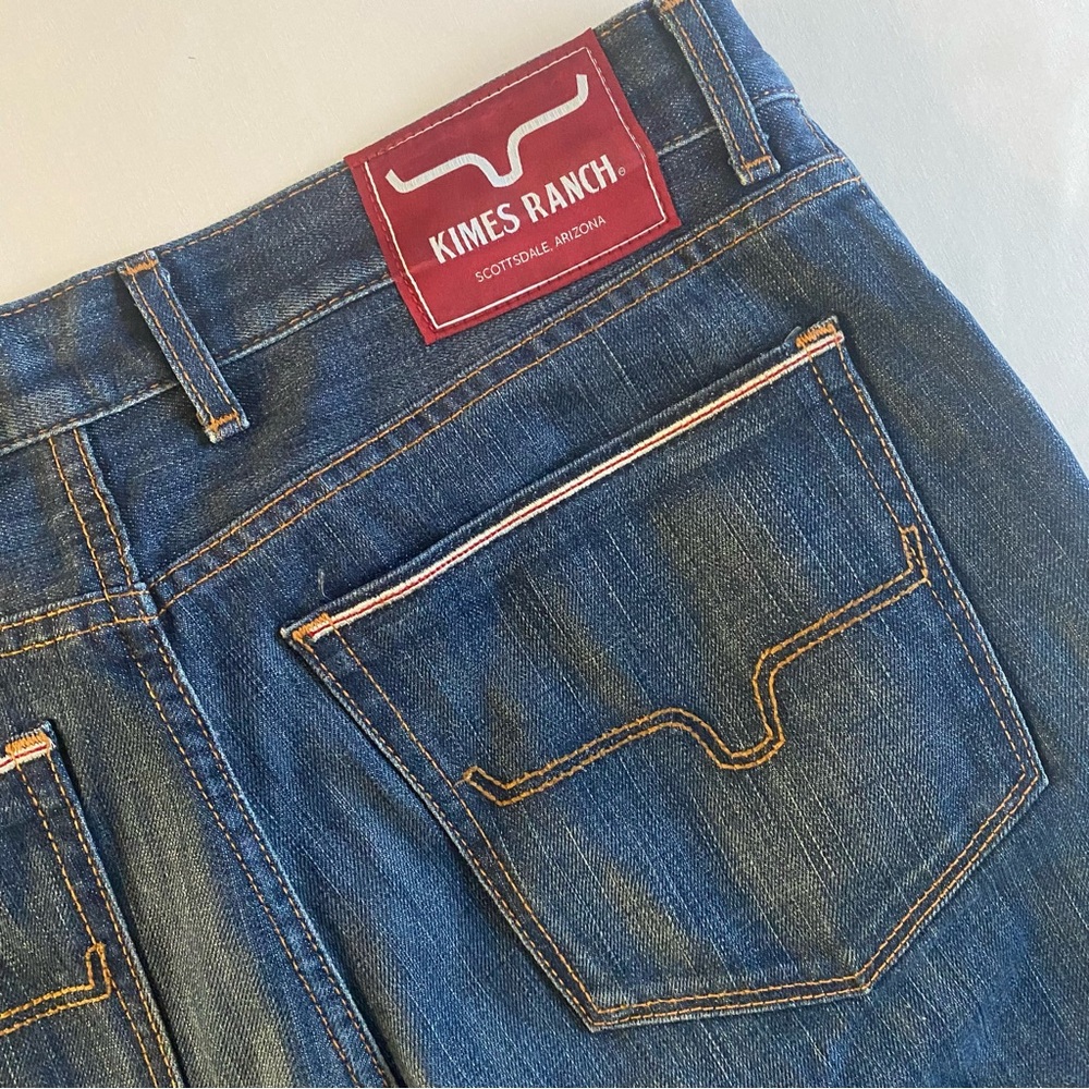 Kimes Ranch Men's Slim Jeans in Dark Blue with Red Patch
